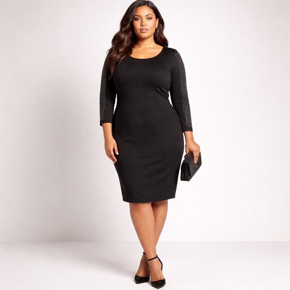Lane Bryant Black Studded Sleeve Ponte Sheath Dress‎ Plus Size 22 quiet luxury